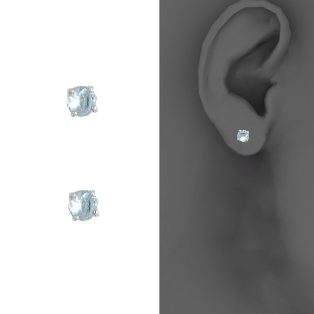 14k White Solitaire Birth Stone Stud - March